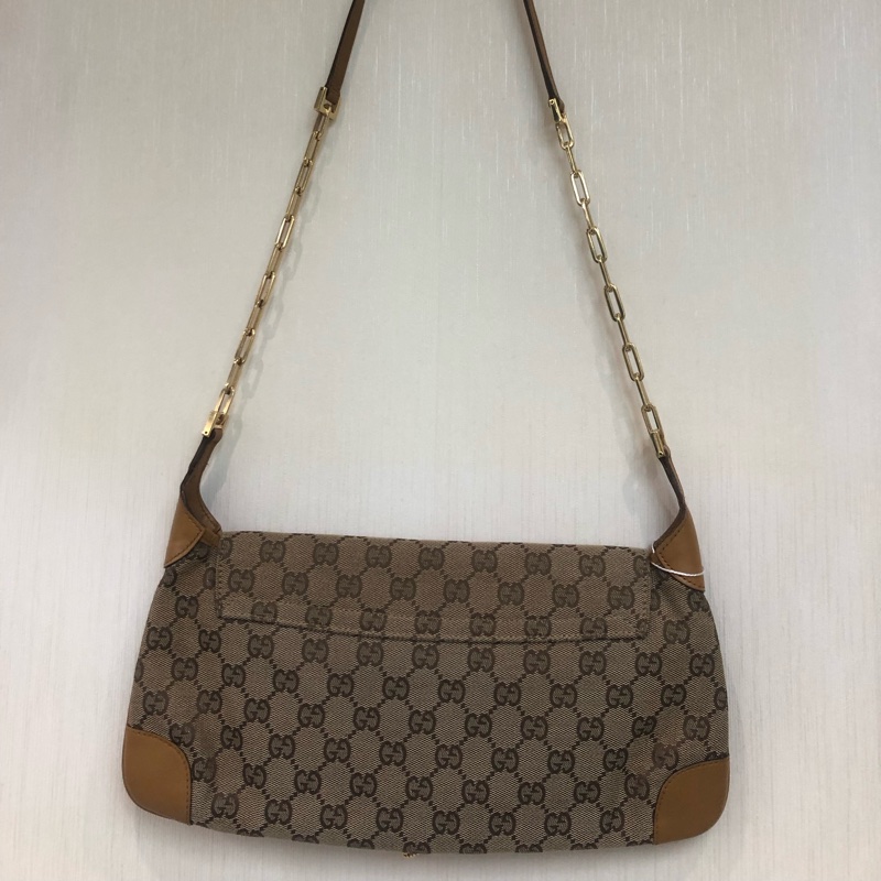 Gucci 經典啡色布面老花GG 金色老虎扣XB087-34