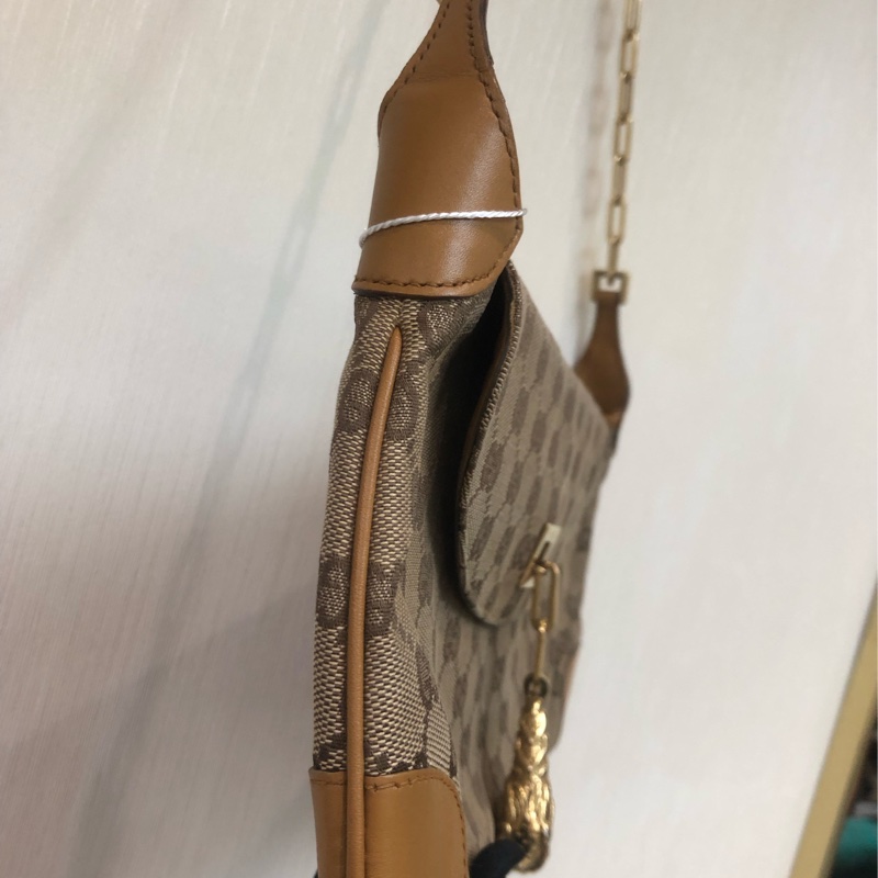 Gucci 經典啡色布面老花GG 金色老虎扣XB087-37