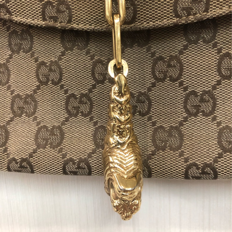 Gucci 經典啡色布面老花GG 金色老虎扣XB087-38