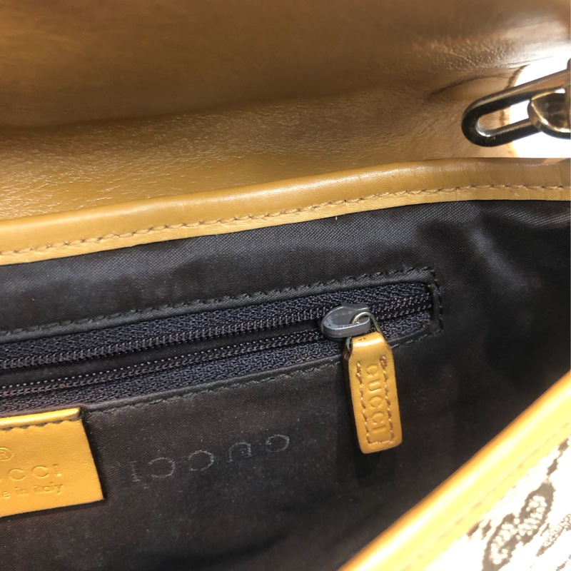 Gucci 經典啡色布面老花GG 金色老虎扣XB087-50