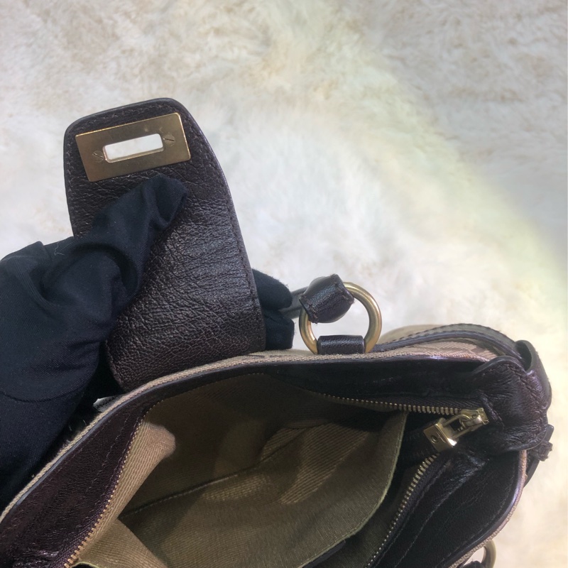 Ferragamo 老花布面 啡色手提帶 手拎包 XB363-7