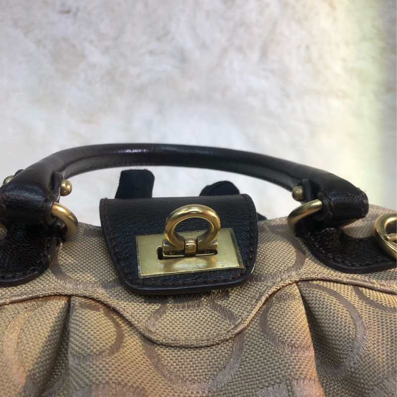 Ferragamo 老花布面 啡色手提帶 手拎包 XB363-30