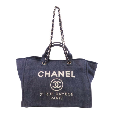 CHANEL 牛仔布Deauville Tote銀扣手挽肩背兩用袋