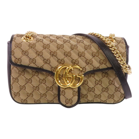 GUCCI GG帆布GG Marmont Quilted Small Shoulder金扣鏈帶肩背袋