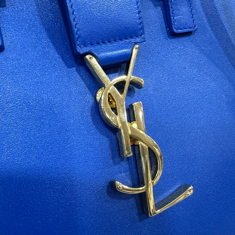 YSL 372087 皇家藍牛皮金釦斜背包 cabas mini-1