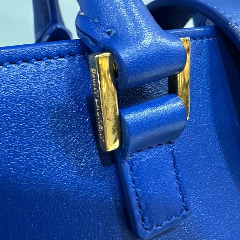 YSL 372087 皇家藍牛皮金釦斜背包 cabas mini-3