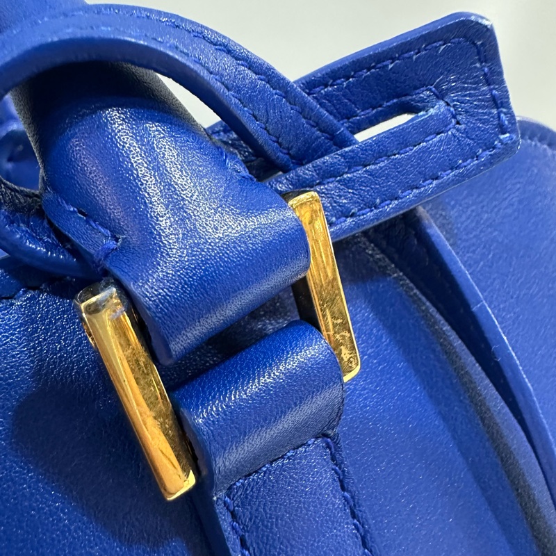 YSL 372087 皇家藍牛皮金釦斜背包 cabas mini-4