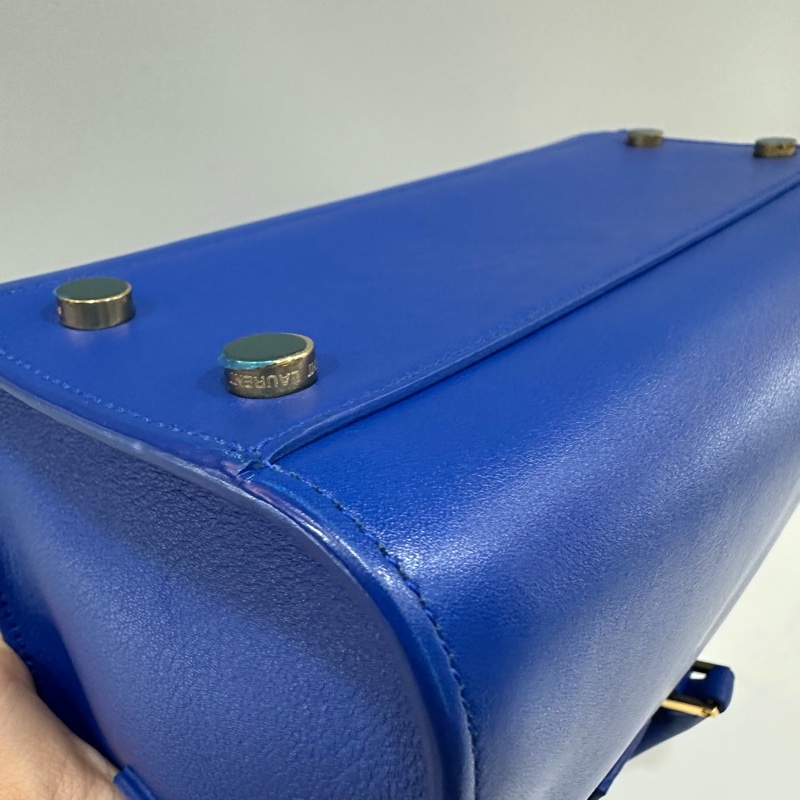 YSL 372087 皇家藍牛皮金釦斜背包 cabas mini-14