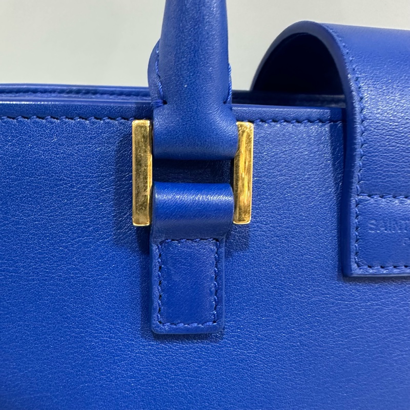 YSL 372087 皇家藍牛皮金釦斜背包 cabas mini-23