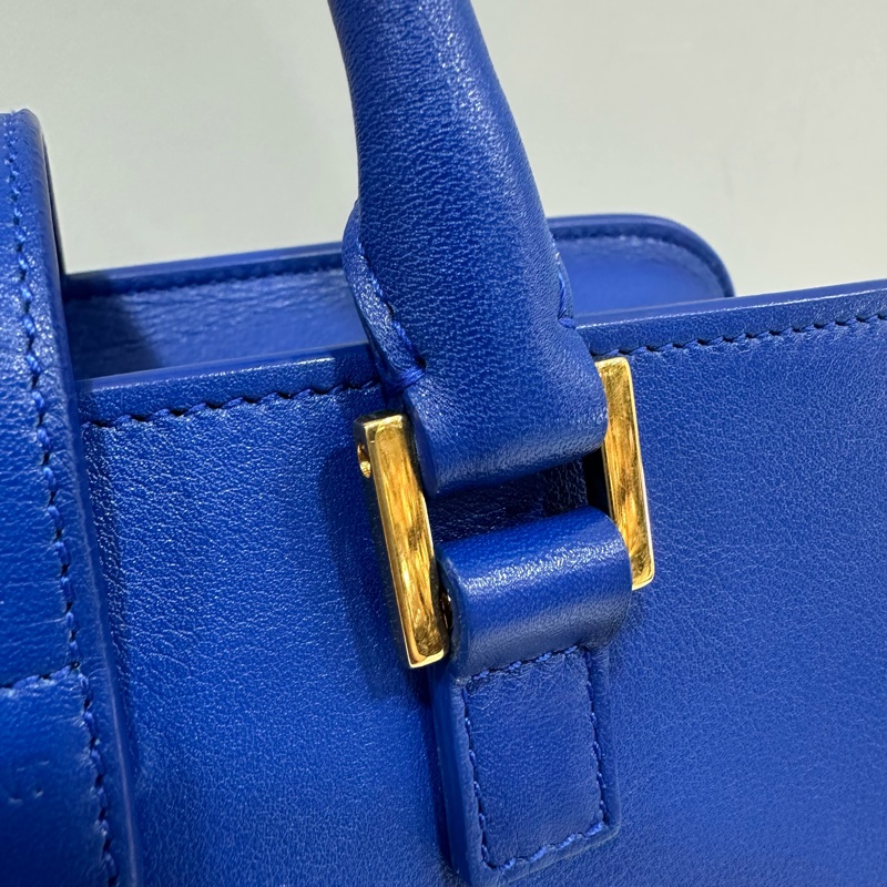 YSL 372087 皇家藍牛皮金釦斜背包 cabas mini-24