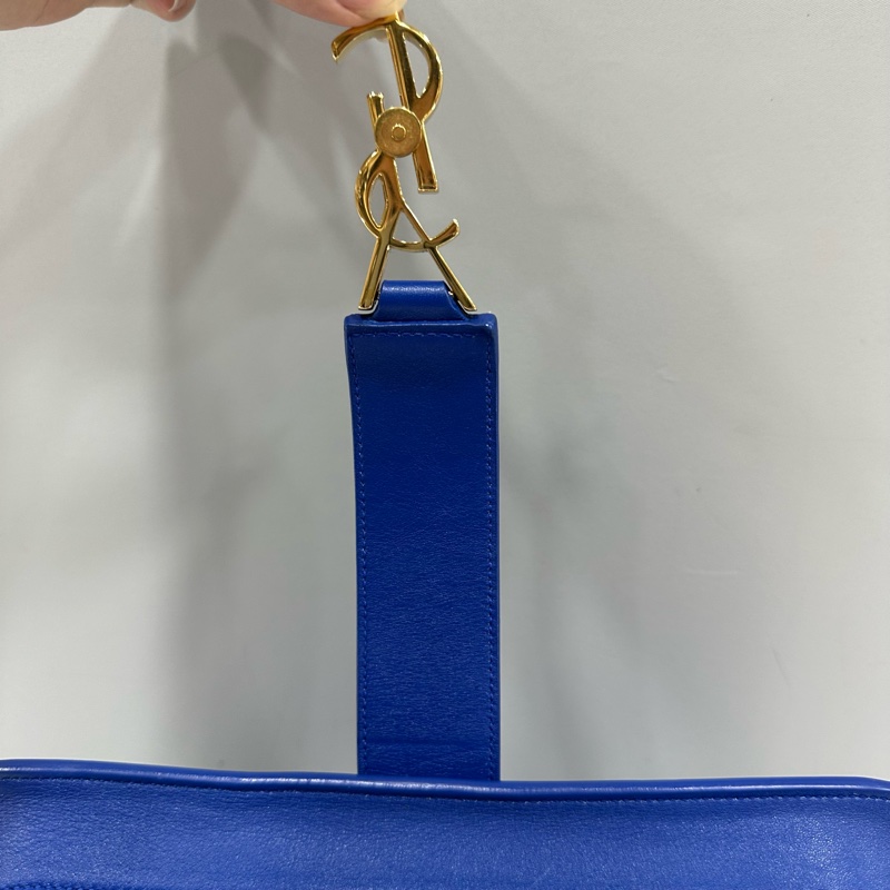 YSL 372087 皇家藍牛皮金釦斜背包 cabas mini-32