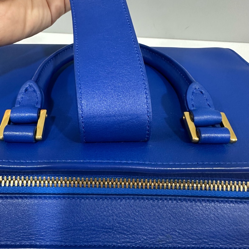 YSL 372087 皇家藍牛皮金釦斜背包 cabas mini-33