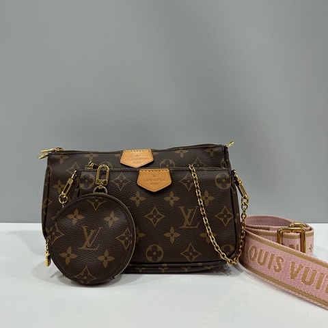 LV M44840 原花櫻花粉背帶三合一麻將包 斜背包