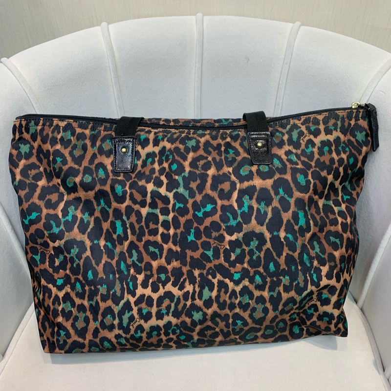 Coach 啡色豹紋大托特包 布料 XB543-2