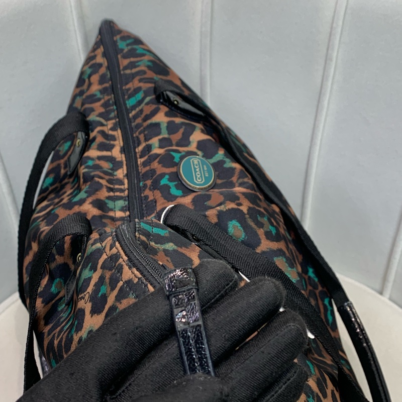 Coach 啡色豹紋大托特包 布料 XB543-48