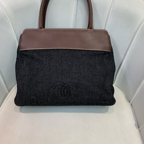 Chanel 啡黑 牛仔走白線托特包 XB531