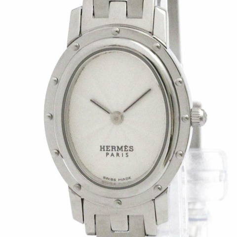 HERMES Clipper 橢圓形不鏽鋼女士手錶 CO1.210 拋光