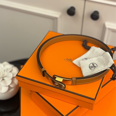 Hermès Kelly皮帶｜經典棕 x 玫瑰金｜2025K刻