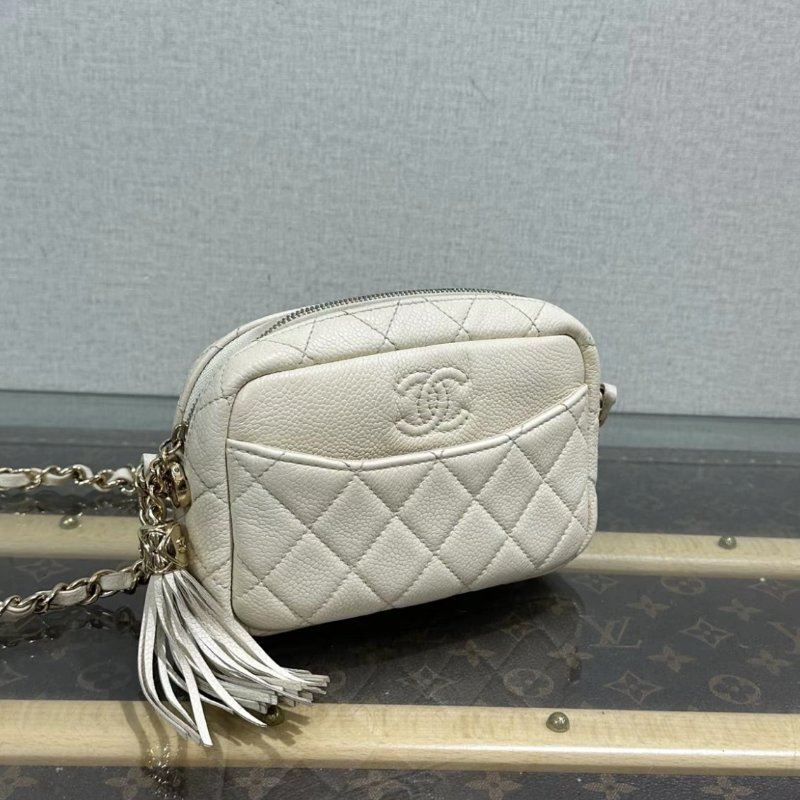 CHANEL 白金荔枝紋流蘇相機包17*12*5 98新配件塵袋-1