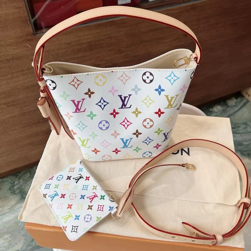Louis Vuitton 白三彩 村上隆聯名水桶包 近新閒置 好價帶走-1