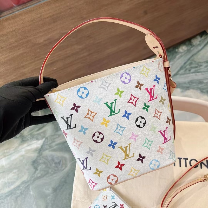 Louis Vuitton 白三彩 村上隆聯名水桶包 近新閒置 好價帶走-2