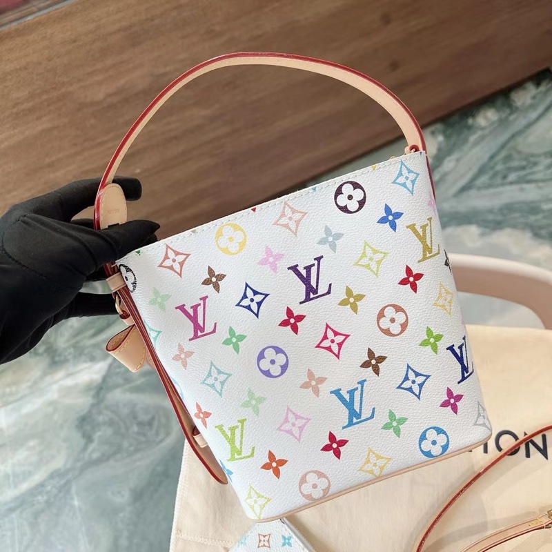 Louis Vuitton 白三彩 村上隆聯名水桶包 近新閒置 好價帶走-3