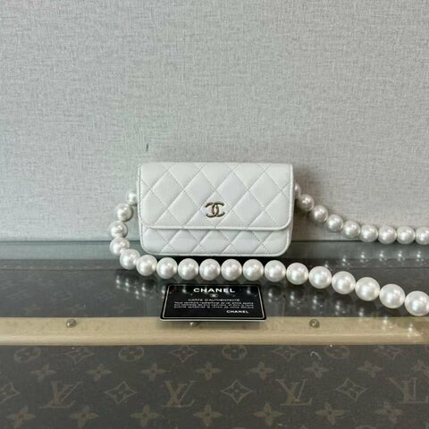 CHANEL 白金 mini珍珠鏈條woc肩背包 15*9*2 98新配件保卡塵袋