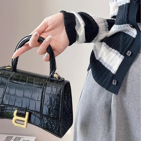 Balenciaga 巴黎世家  Xs 黑金鱷魚壓紋 沙漏包
