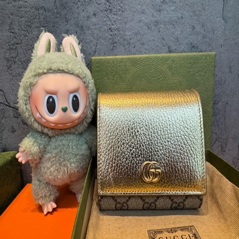 GUCCI日本銀座限定 超美的金色三折短夾/零錢包💛