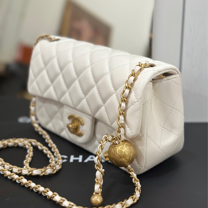 Chanel金球cf20白金大方胖cf大mini 芯片款 #6月離櫃撿漏價 #全新全配🈶購證-12