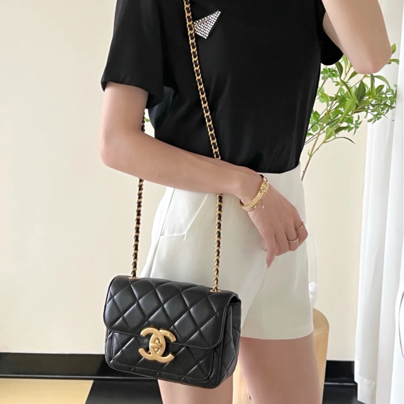 Chanel 24b黑金方胖子大logo 芯片款 #專櫃22萬入手🈶購證 #全新閒置帶膜-3