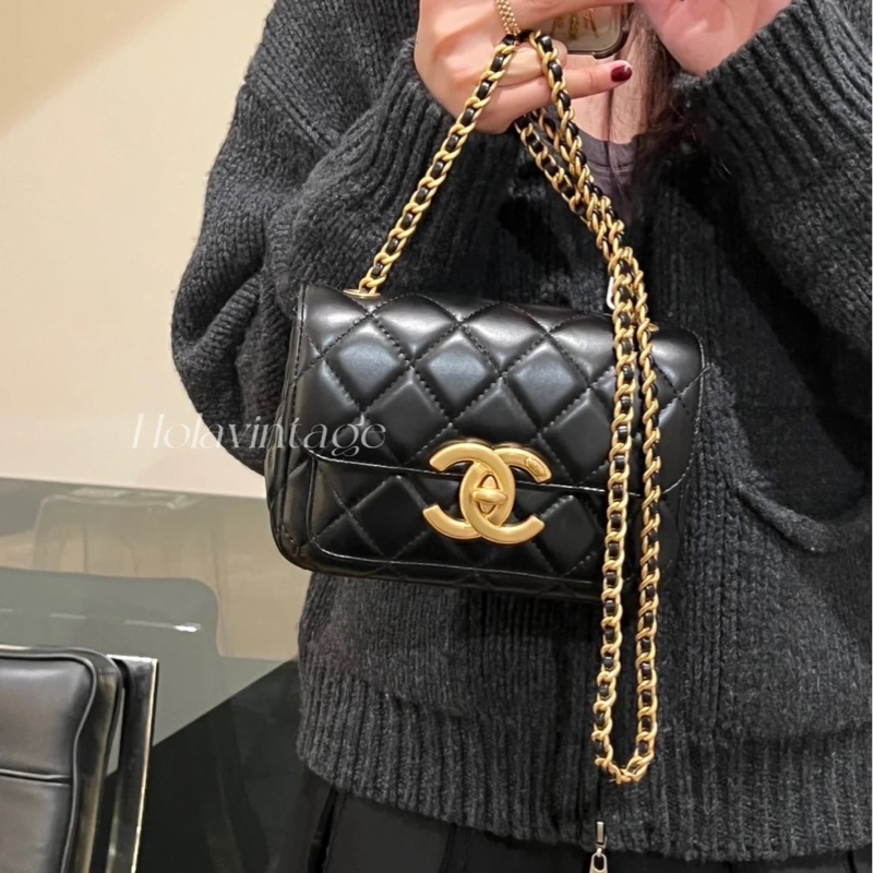 Chanel 24b黑金方胖子大logo 芯片款 #專櫃22萬入手🈶購證 #全新閒置帶膜-9