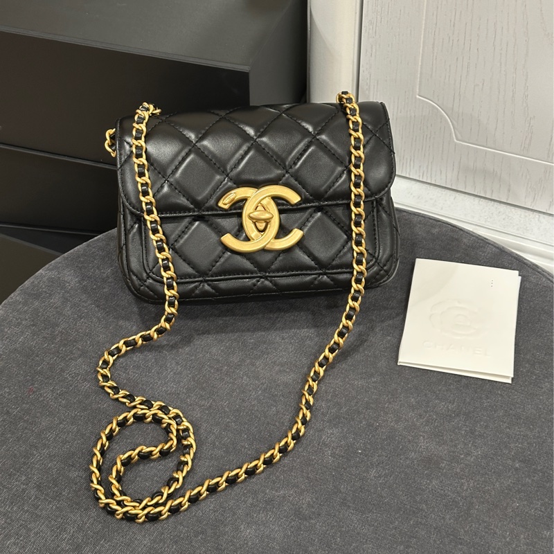 Chanel 24b黑金方胖子大logo 芯片款 #專櫃22萬入手🈶購證 #全新閒置帶膜-10