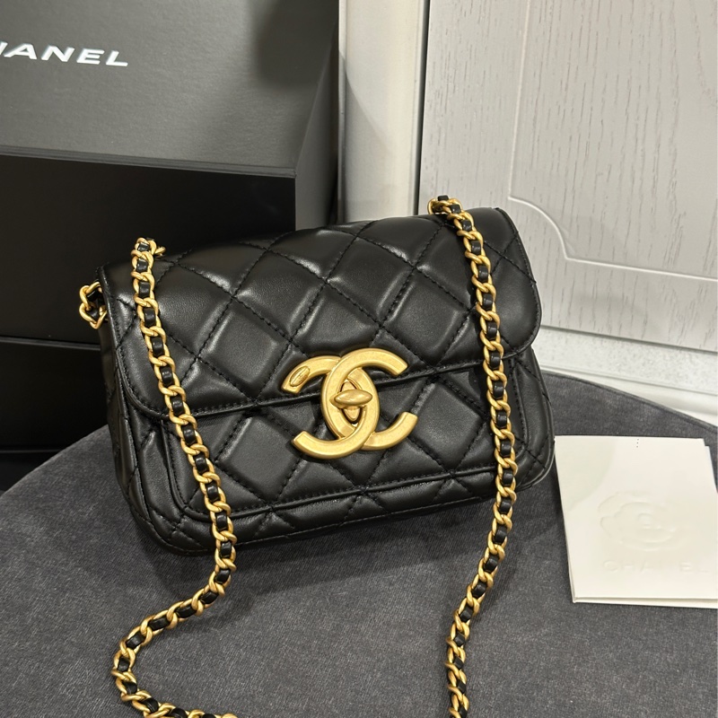 Chanel 24b黑金方胖子大logo 芯片款 #專櫃22萬入手🈶購證 #全新閒置帶膜-11