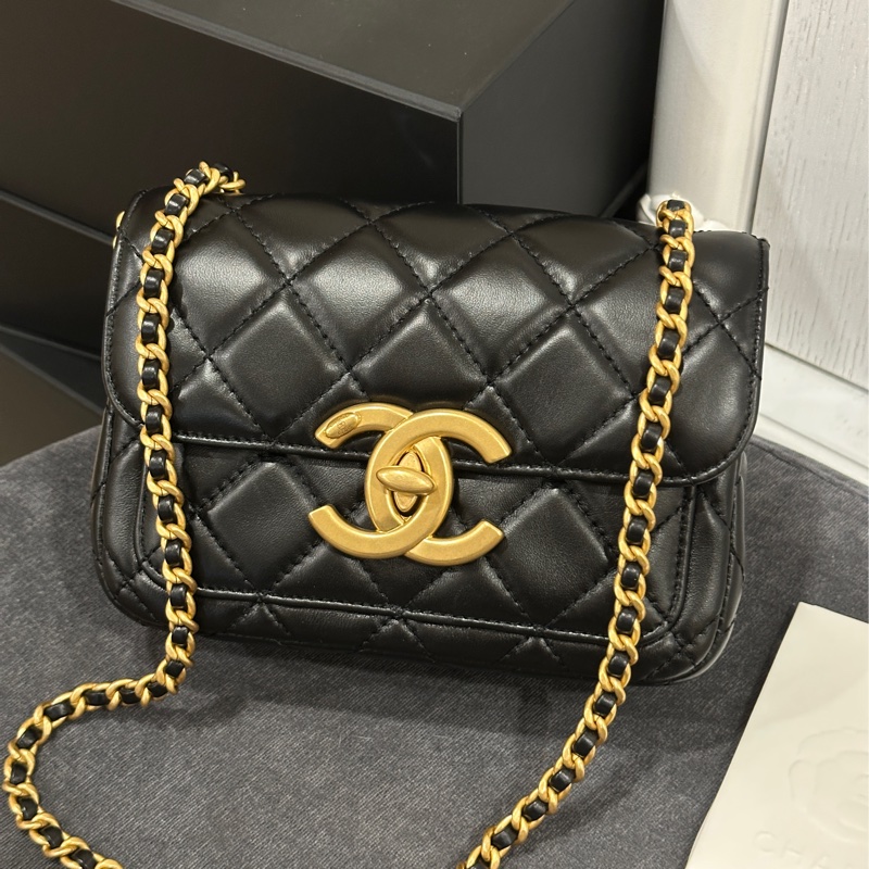 Chanel 24b黑金方胖子大logo 芯片款 #專櫃22萬入手🈶購證 #全新閒置帶膜-12