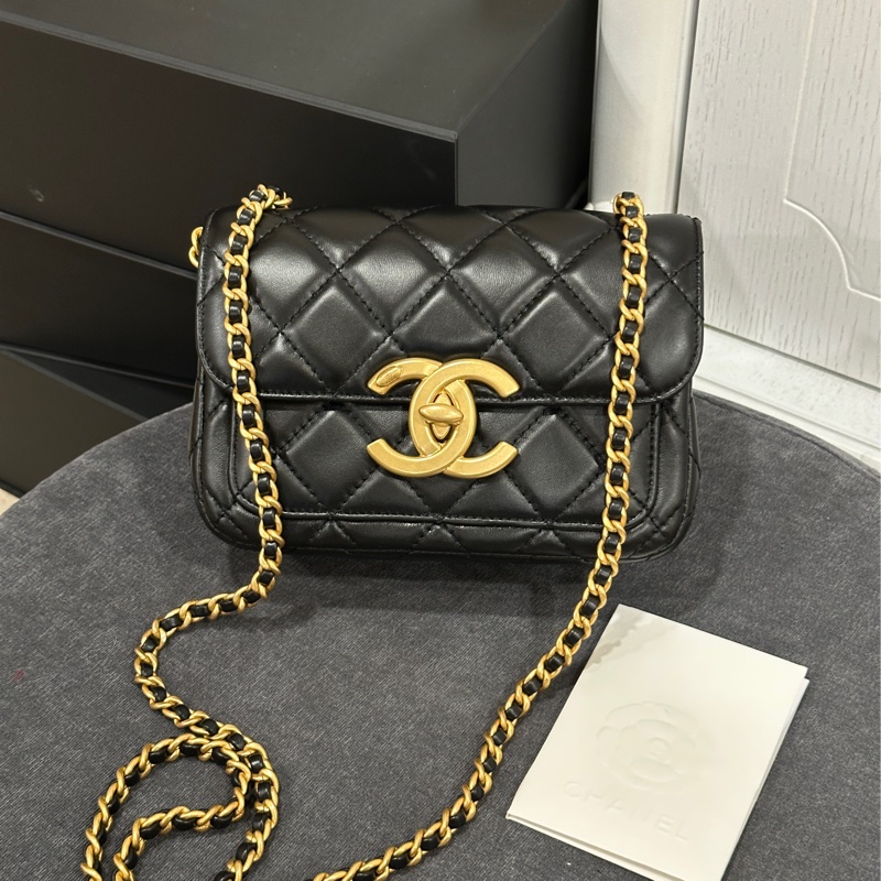 Chanel 24b黑金方胖子大logo 芯片款 #專櫃22萬入手🈶購證 #全新閒置帶膜-13