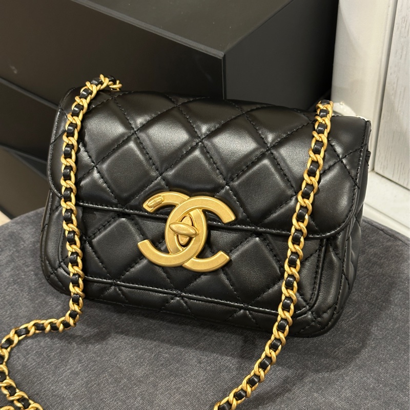 Chanel 24b黑金方胖子大logo 芯片款 #專櫃22萬入手🈶購證 #全新閒置帶膜-14