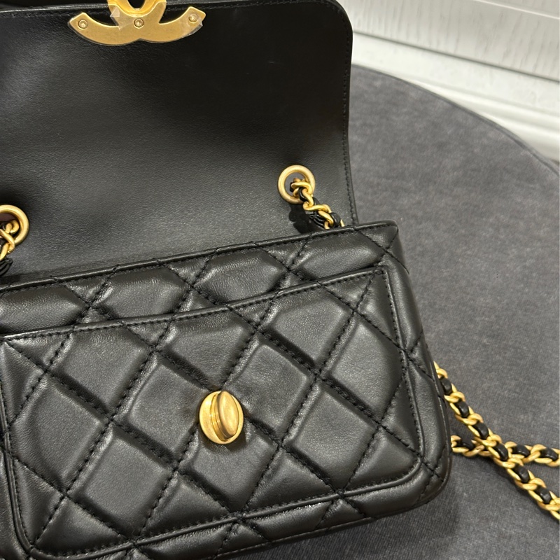 Chanel 24b黑金方胖子大logo 芯片款 #專櫃22萬入手🈶購證 #全新閒置帶膜-21