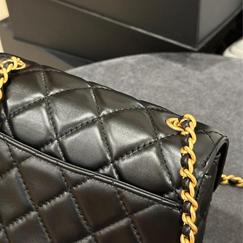 Chanel 24b黑金方胖子大logo 芯片款 #專櫃22萬入手🈶購證 #全新閒置帶膜-28