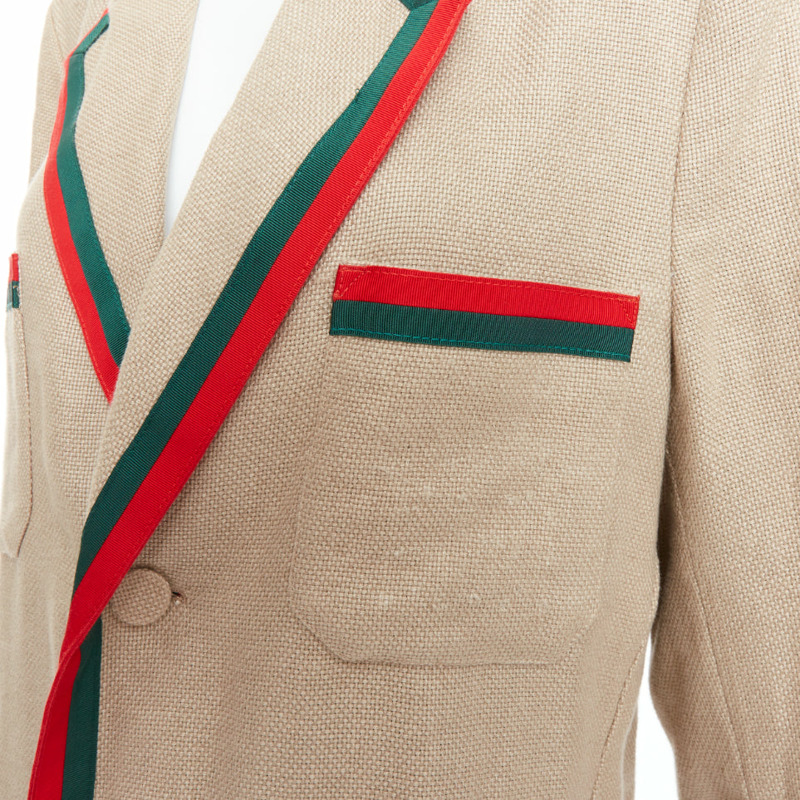 GUCCI Garden Alessandro Michele beige green red web trim long coat-1