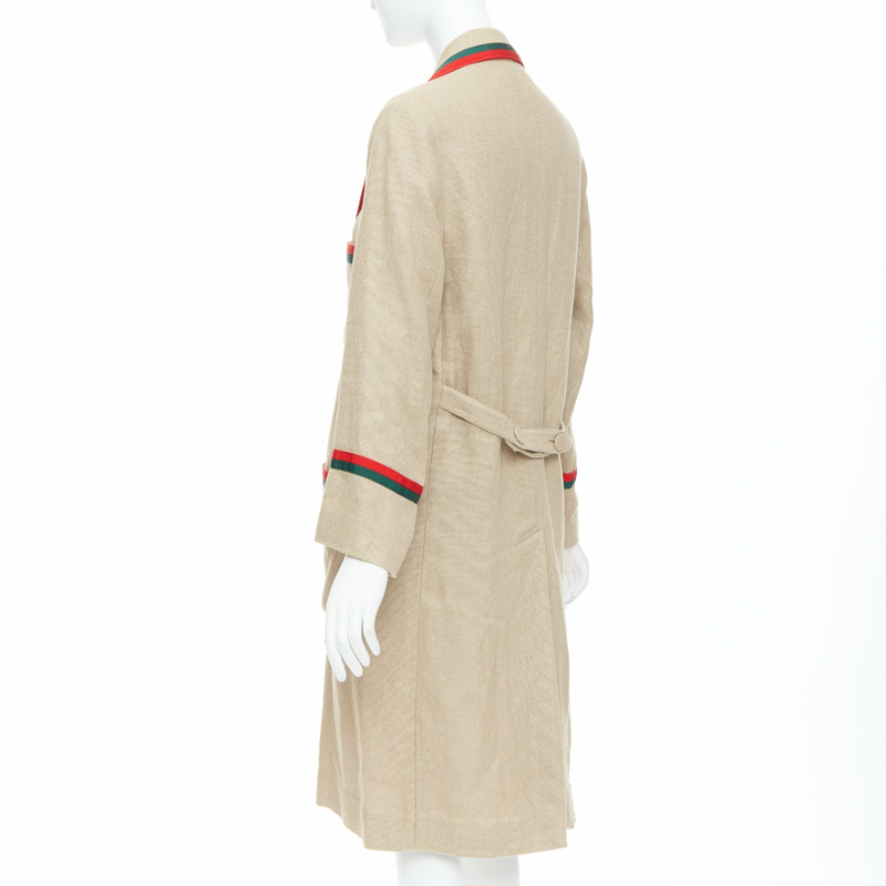 GUCCI Garden Alessandro Michele beige green red web trim long coat-6