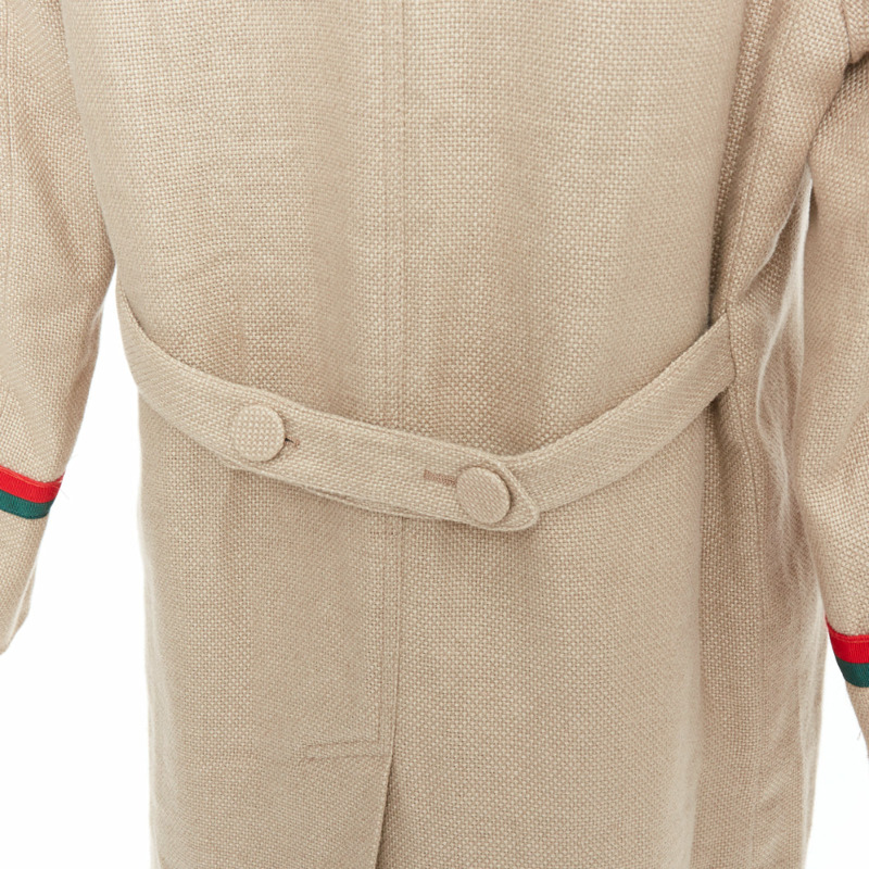 GUCCI Garden Alessandro Michele beige green red web trim long coat-7