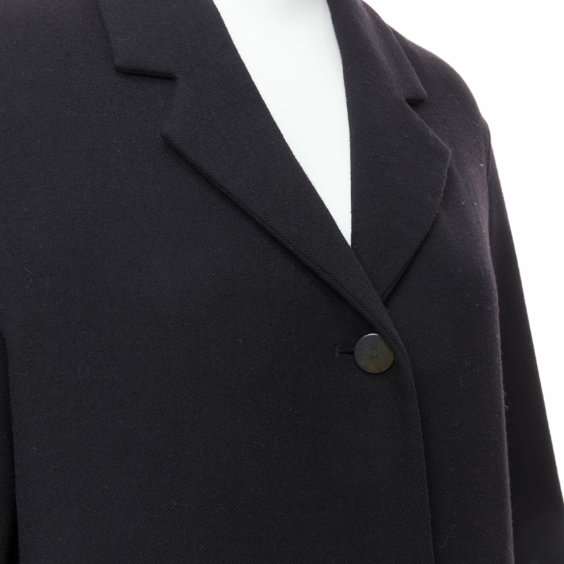 HERMES black virgin wool blend H logo buttons patch pocket coat FR36 S-1