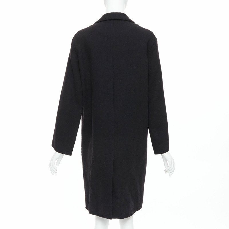 HERMES black virgin wool blend H logo buttons patch pocket coat FR36 S-5
