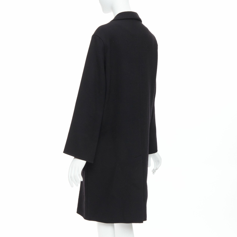 HERMES black virgin wool blend H logo buttons patch pocket coat FR36 S-6