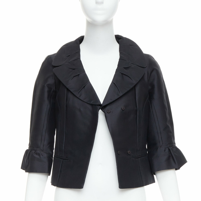 LOUIS VUITTON Marc Jacobs black silk pleated collar crop jacket FR34 XS-0