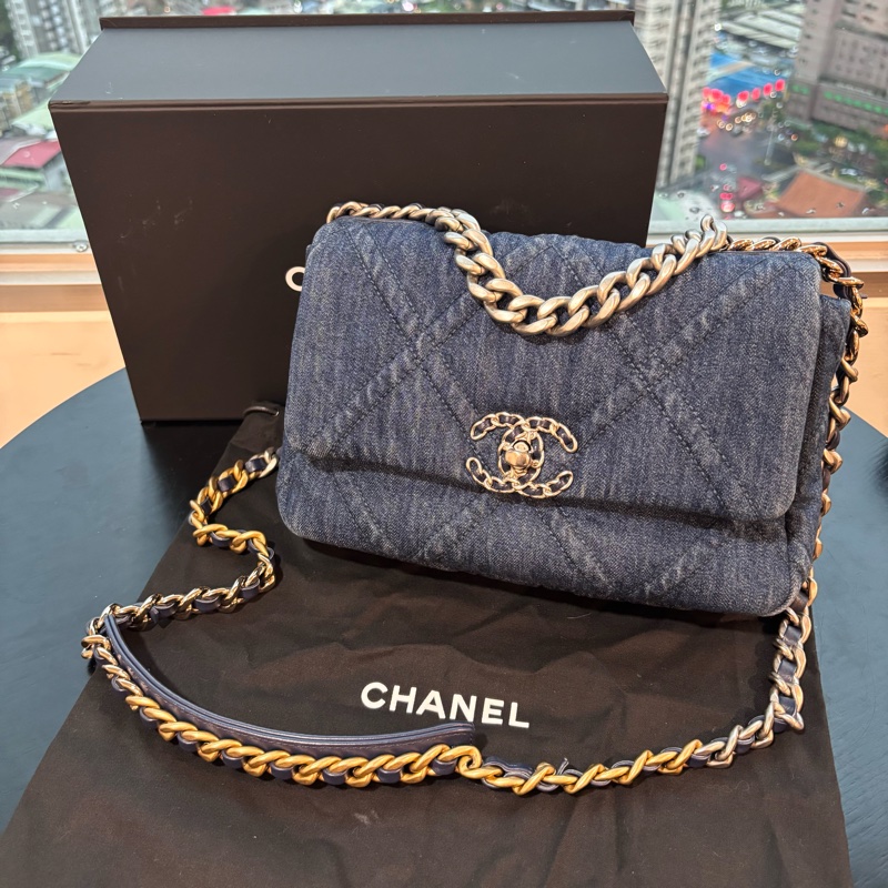 99新🆕Chanel丹寧牛仔款深藍小號19bag手提斜款單肩包-6