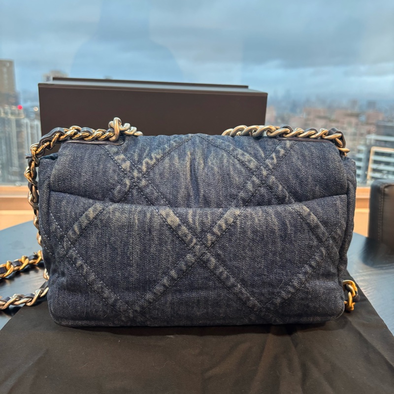 99新🆕Chanel丹寧牛仔款深藍小號19bag手提斜款單肩包-8
