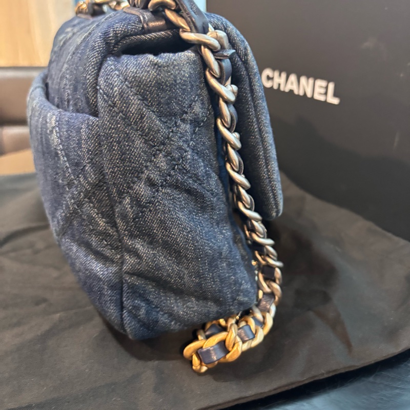 99新🆕Chanel丹寧牛仔款深藍小號19bag手提斜款單肩包-9