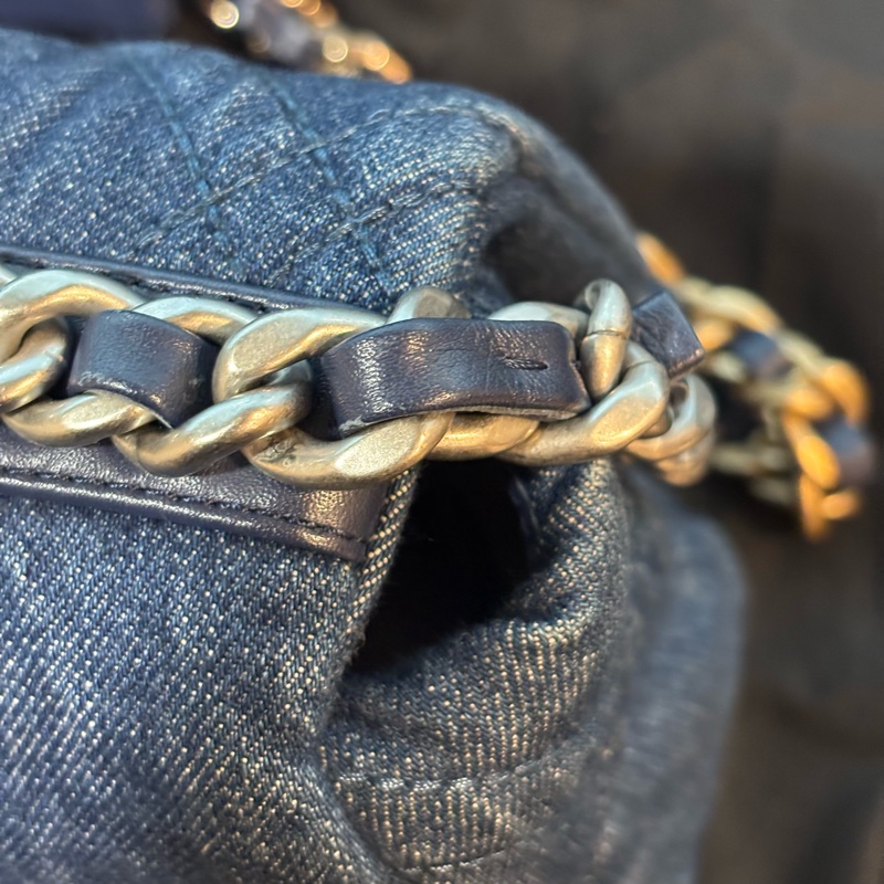 99新🆕Chanel丹寧牛仔款深藍小號19bag手提斜款單肩包-11